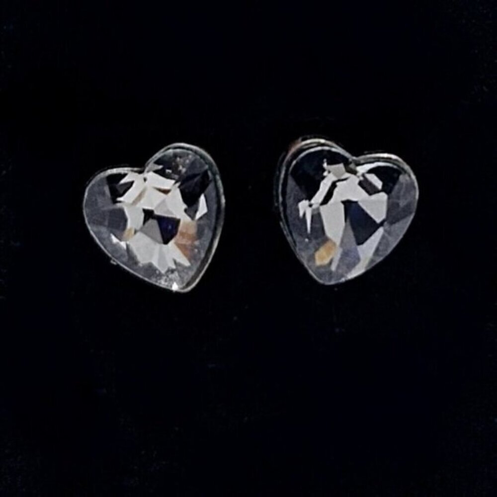 Smoky Gray Heart Crystal Stud Earrings Faceted Glass